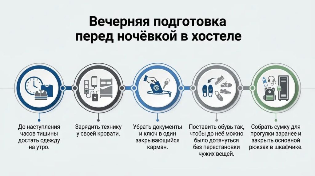Вечерняя подготовка перед ночевкой в хостеле